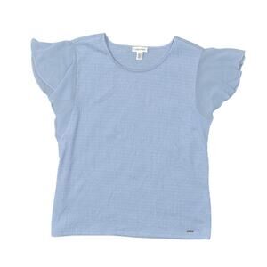 Calvin Klein XL Blue Polyester Blouse - Women's Crew Neck Short Sleeve Solid